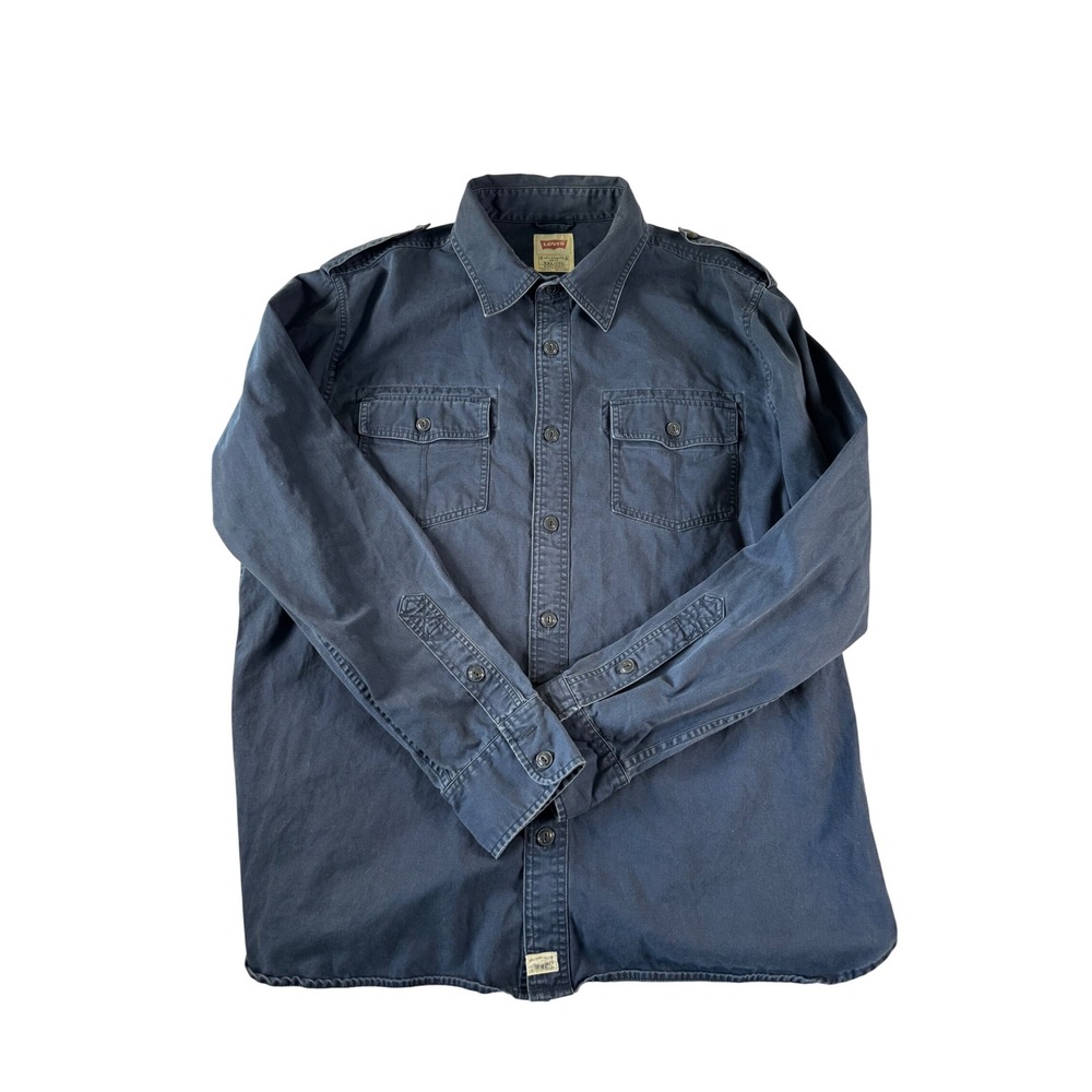 Levis Mens XXL Navy Blue Military Utility Button Up Shirt Epaulets Cotton